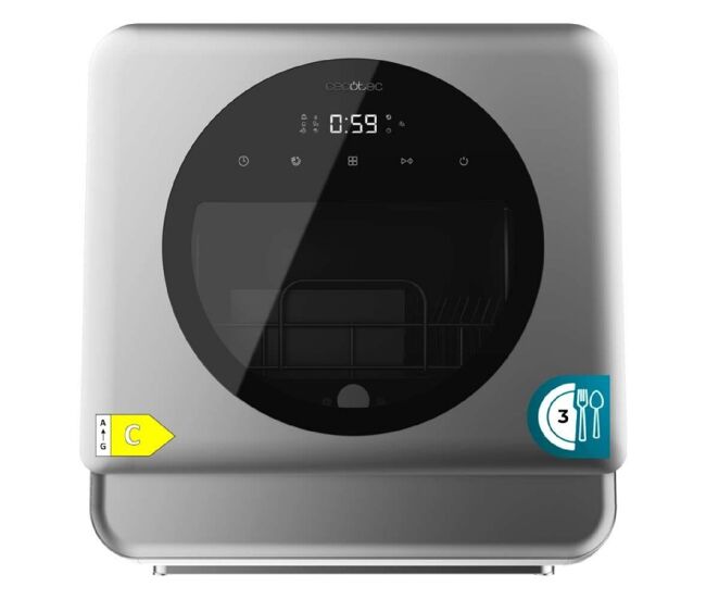 Cecotec lava-louças compacta bolero aguazero 1150 dark para 3 serviços, acabamento em aço inoxidável escuro