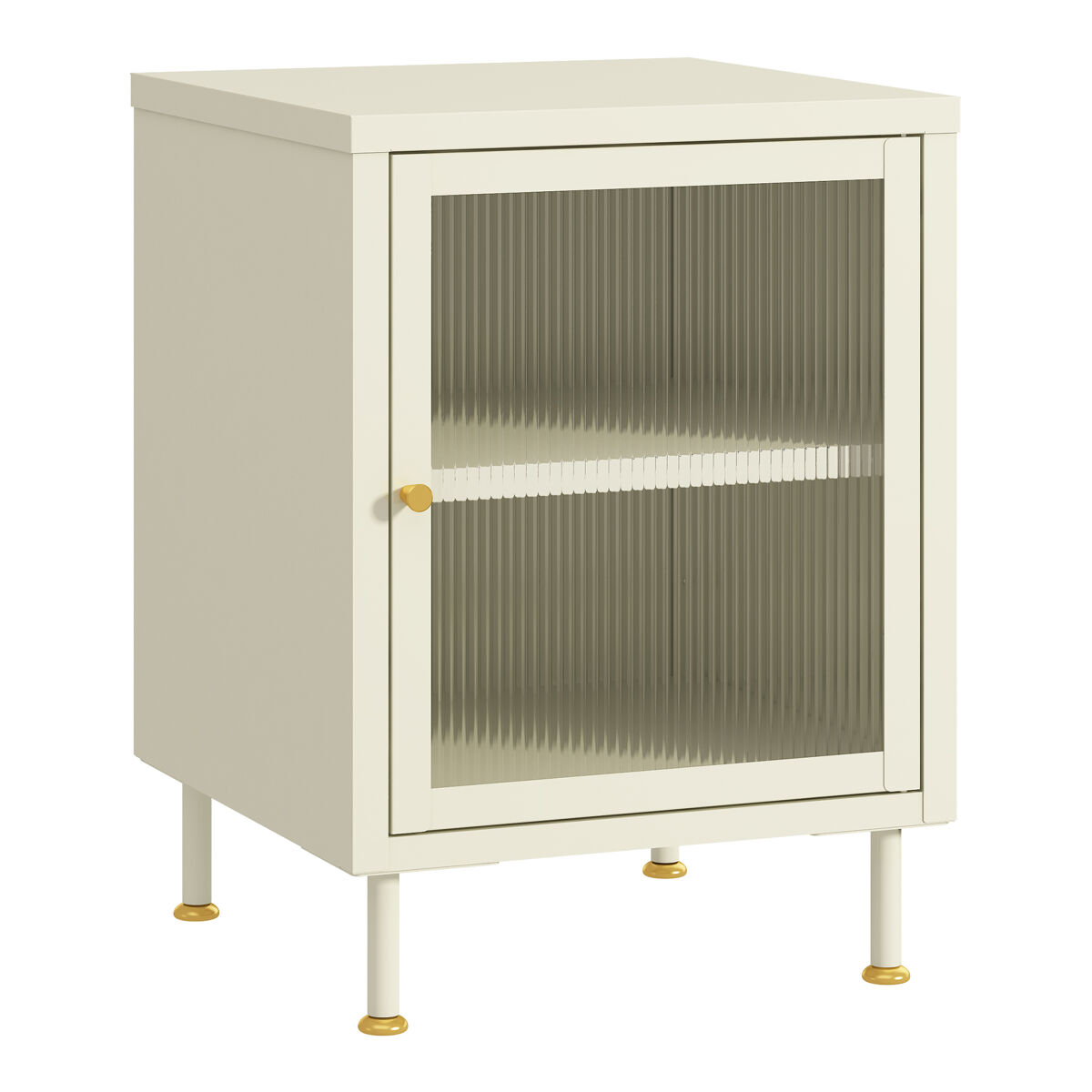 Armário lateral lindau porta de vidro 56x40x40 cm branco creme [en.casa]