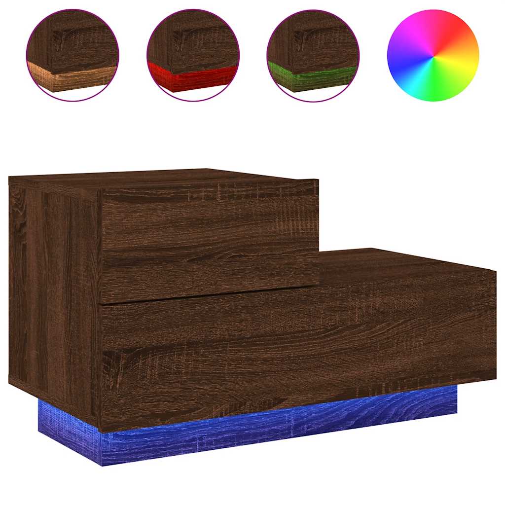 Mesa de cabeceira - mesinha de cabeceira com luzes led 70x36x40,5 cm carvalho castanho