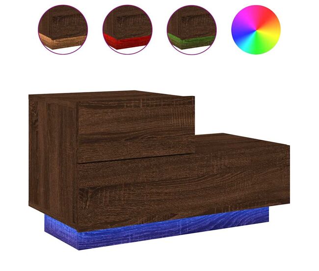 Mesa de cabeceira - mesinha de cabeceira com luzes led 70x36x40,5 cm carvalho castanho