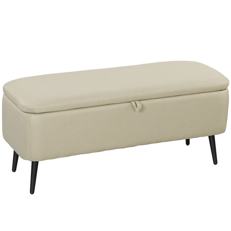 Homcom banco de armazenamento estofado em linho com tampa abatível e pés de aço para dormitório sala de estar entrada carga máxima 150kg 101x38,5x44,5
