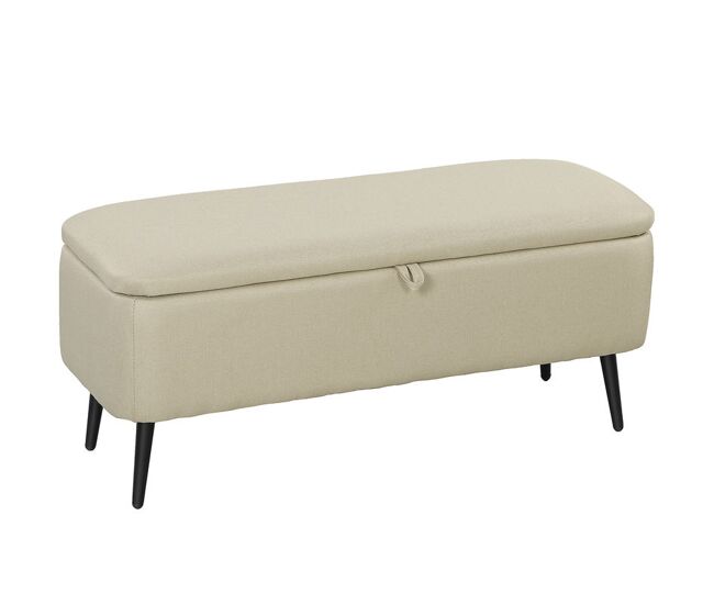 Homcom banco de armazenamento estofado em linho com tampa abatível e pés de aço para dormitório sala de estar entrada carga máxima 150kg 101x38,5x44,5