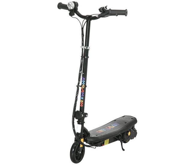 Homcom trotinete électrique para enfants de 7-14 anos dobrável trotinete électrique velocidade máx. 12 km/h motor 120 w autonomia máxima 10 km com guiador ajustável em altura farol led e travão 75x48x93-105 cm noir
