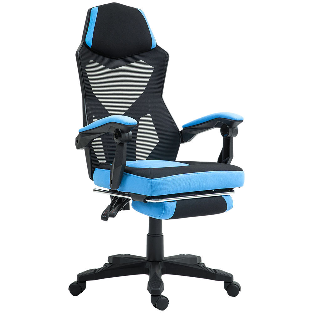 Vinsetto cadeira de escritório ajustável em altura cadeira para secretária giratória de 360° reclinável até 135° com apoio para os braços e apoio para os pés retrátil 58x72x108-118 cm bleu