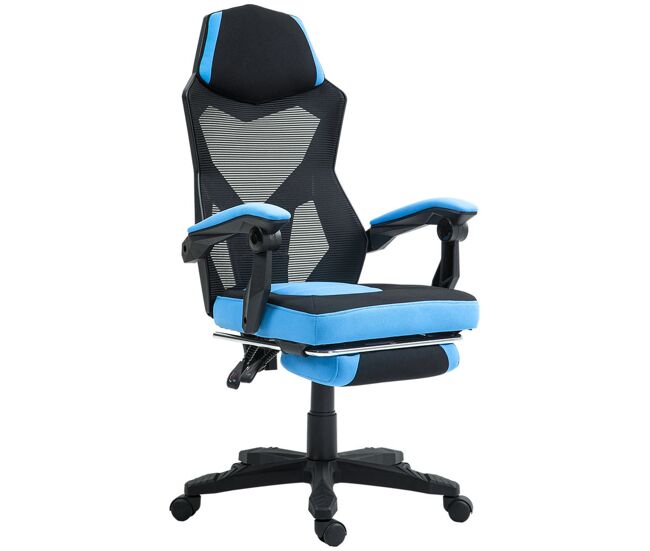 Vinsetto cadeira de escritório ajustável em altura cadeira para secretária giratória de 360° reclinável até 135° com apoio para os braços e apoio para os pés retrátil 58x72x108-118 cm bleu