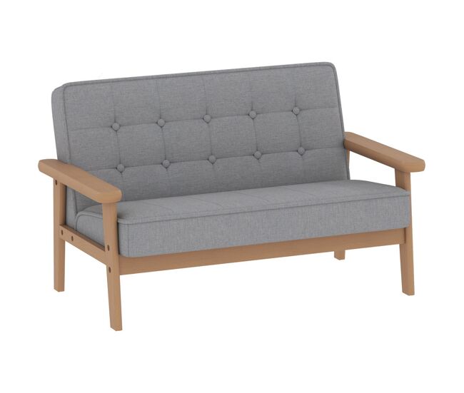 Aiyaplay sofá para enfants de 2 lugares poltrona infantil de pelúcia macia com estrutura de madeira assento e encosto acolchoados apoio de braços para enfants a partir de 3 anos 77x42x48 cm gris