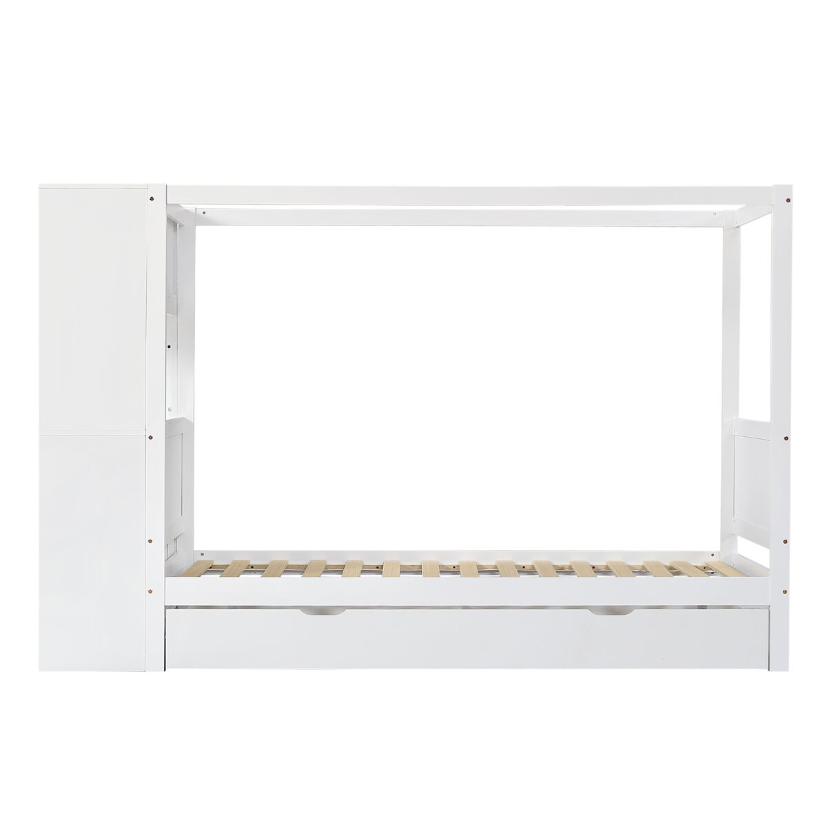 Cama individual 90x200 - cama infantil com proteção, arrumação com 5 gavetas e rodízios - branco+natural