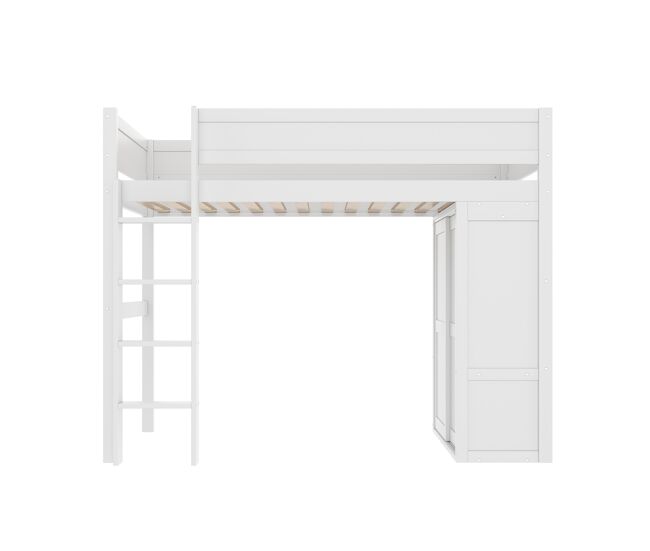Cama alta 90x200cm - cama infantil versátil, com armário, compartimento de arrumação, espaço por baixo, sem colchão - branco