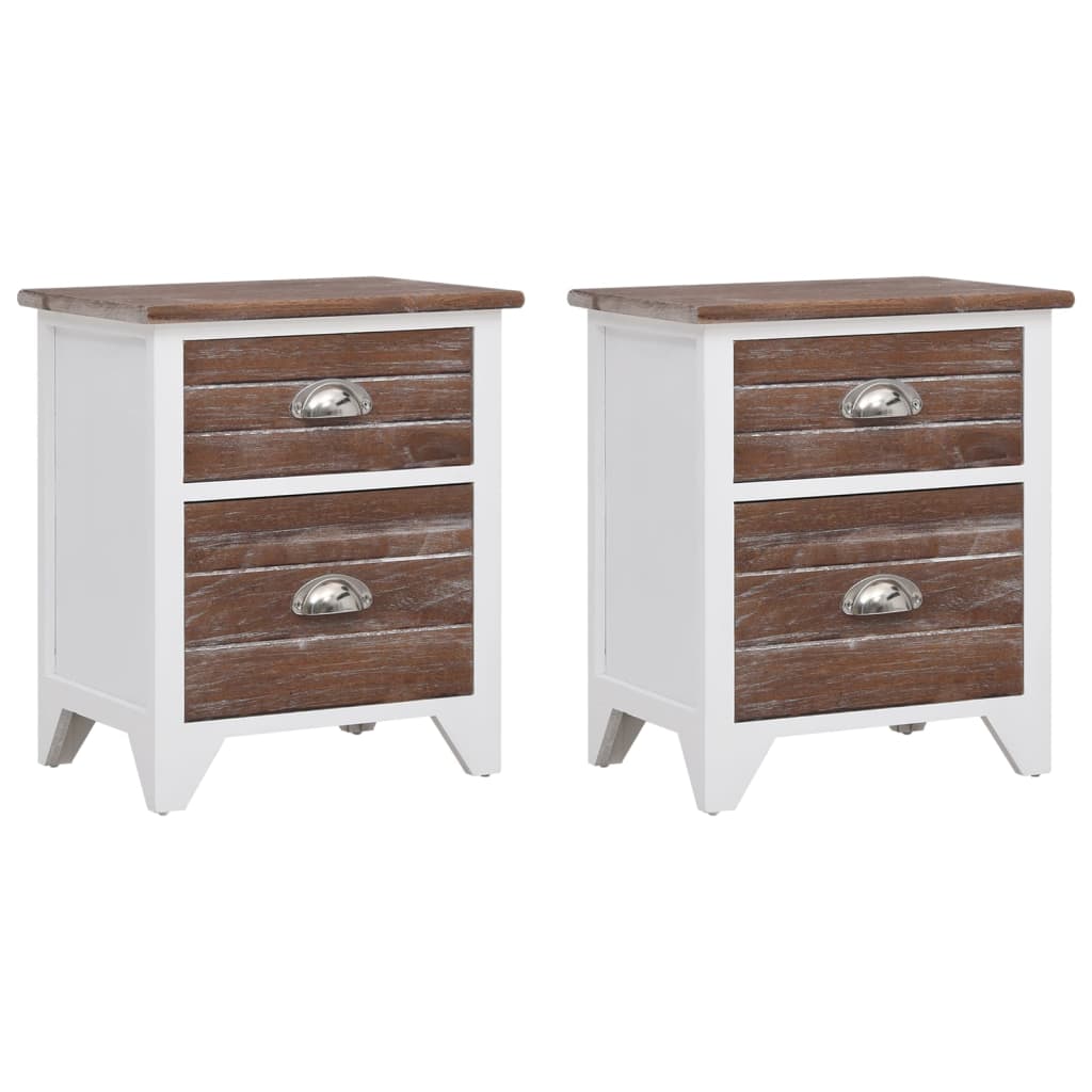 Vidaxl mesa de cabeceira com 2 gavetas 2 pcs castanho e branco