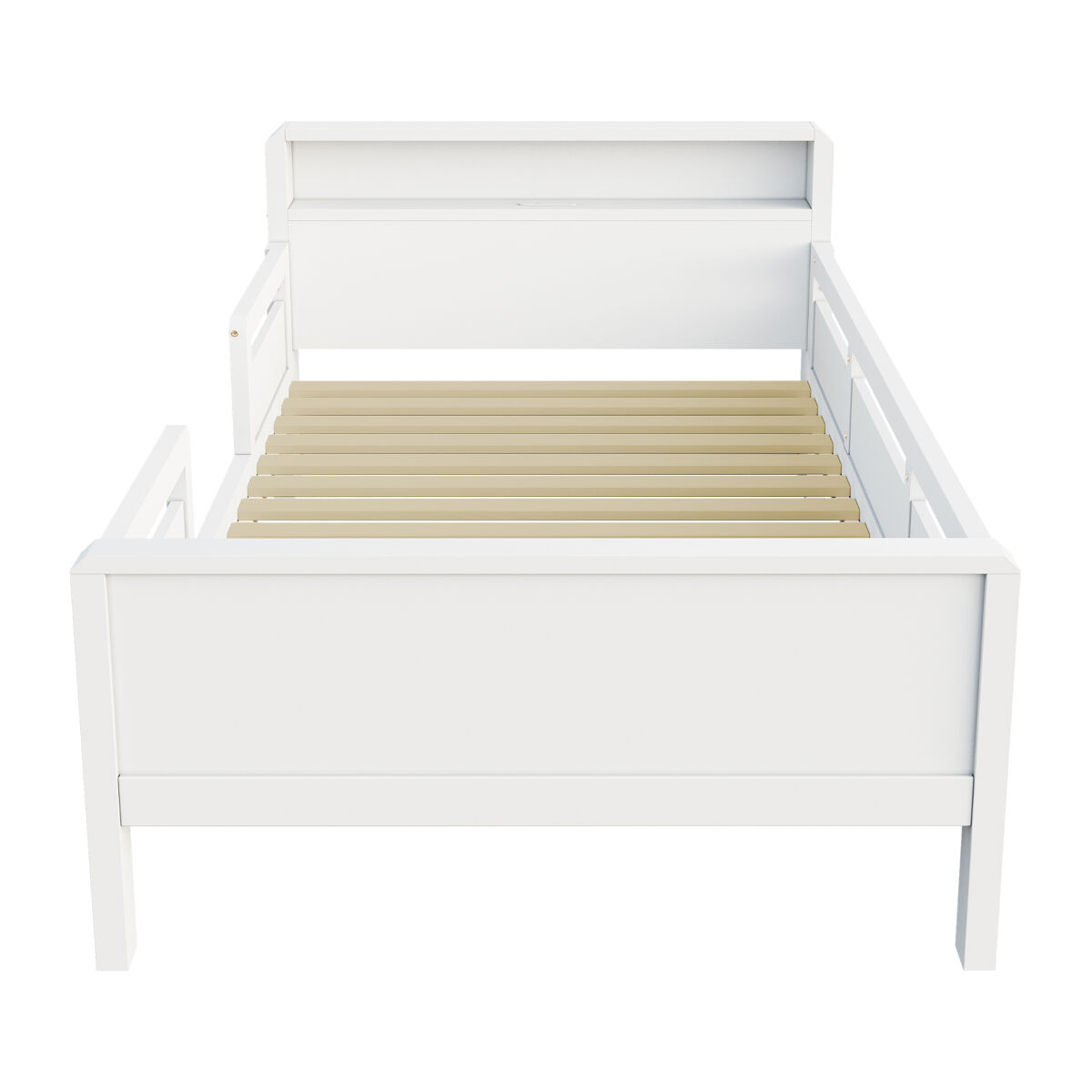 Cama de madeira 90 x 200 cm - porta usb e tipo-c, luz led pequena, cabeceira com prateleiras, cama individual multifuncional - pinho branco