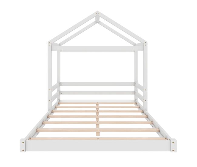 Cama infantil, 140 x 200 cm - cama em forma de casa com estrado (sem colchão), estilo minimalista - branco