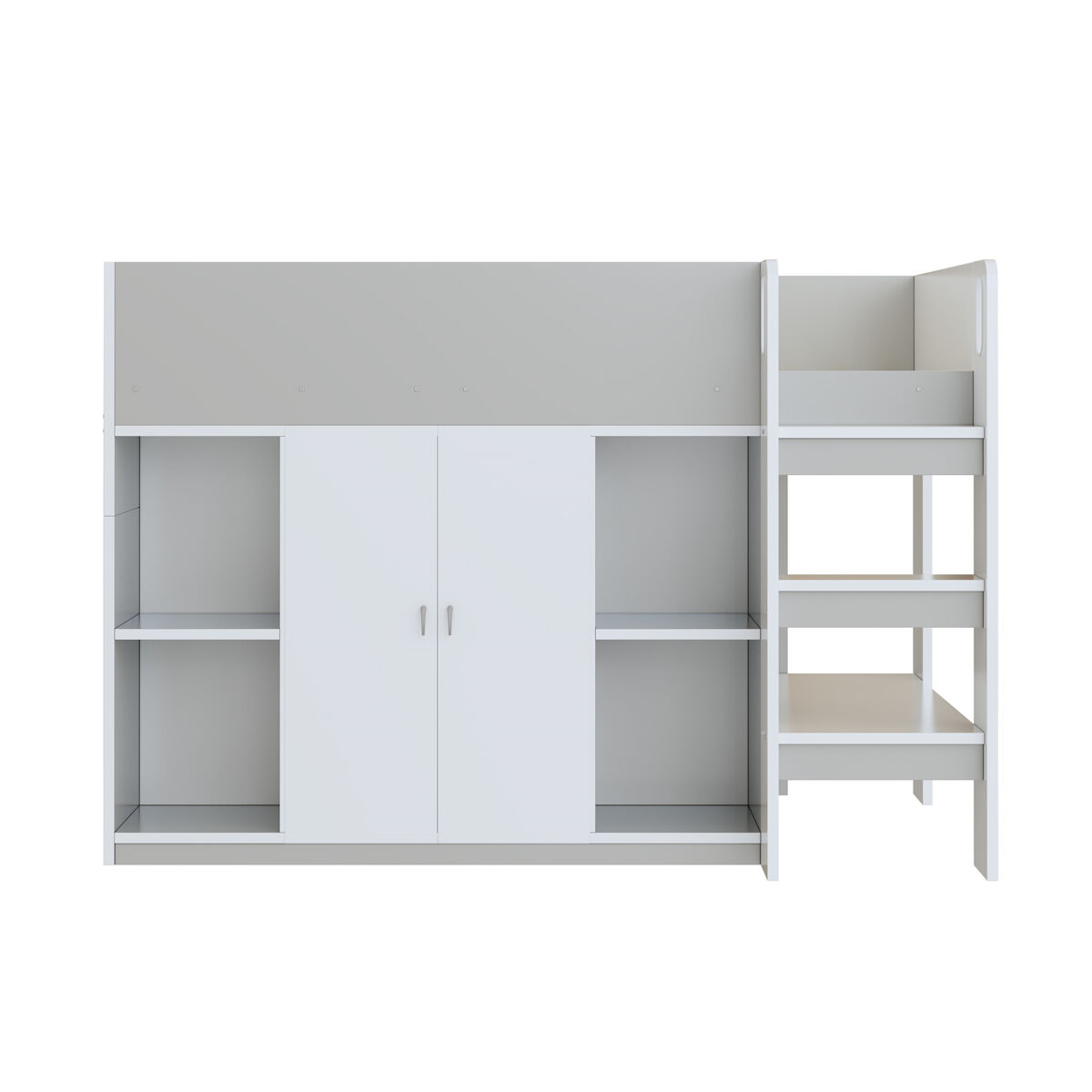 Cama alta multifuncional 90x200 - com arrumação, armário e prateleiras, cama infantil com escada e construção estável - cinza