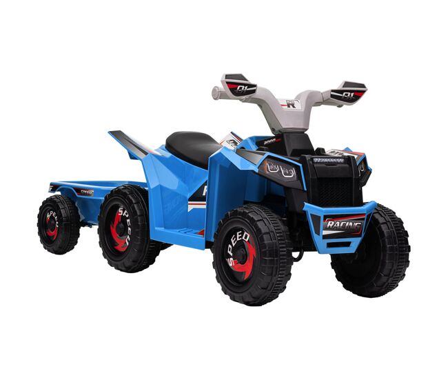 Homcom quadriciclo électrique para enfants com reboque a bateria 6v carro électrique para enfants de 18-36 meses com velocidade 2,5 km/h carga máxima 106x41,5x48,5 cm bleu
