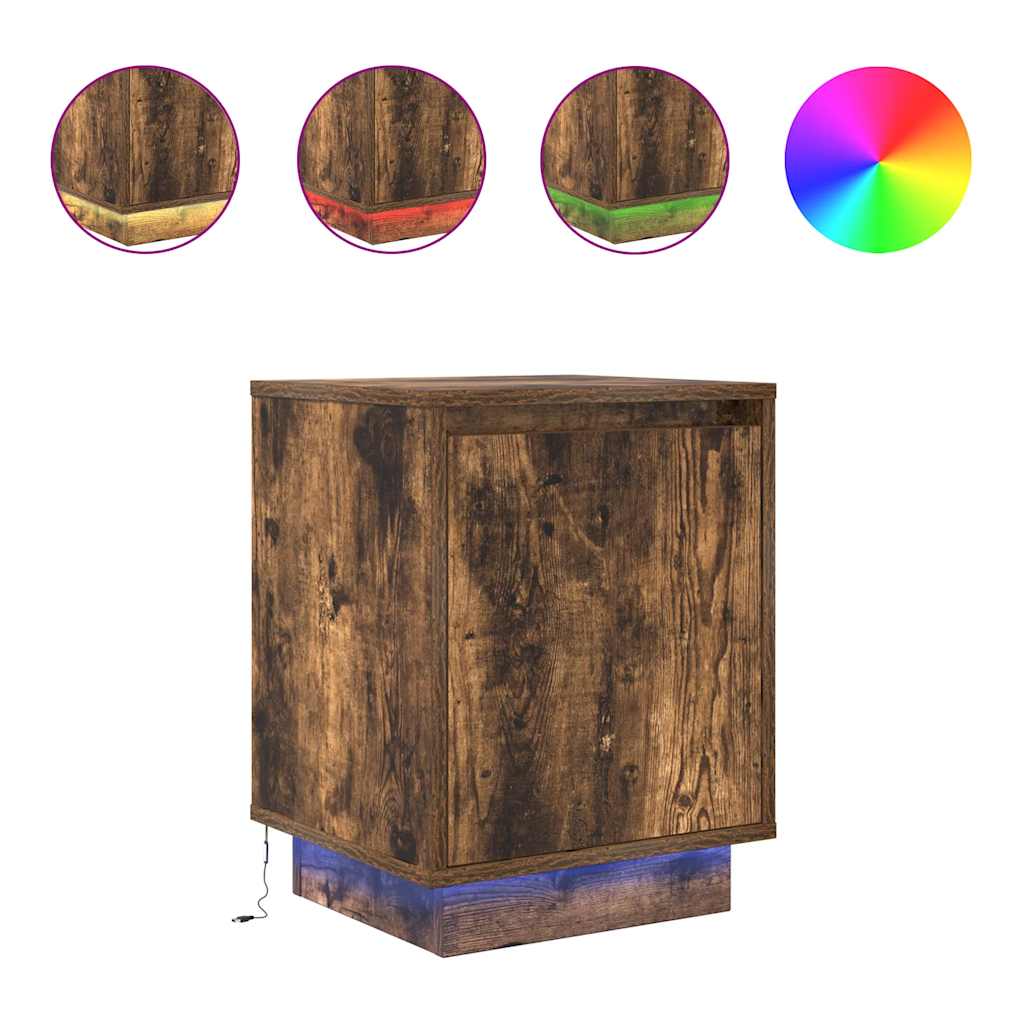 Lote de 2 mesas de cabeceira mesinhas de cabeceira - c/ luzes led 38x34x50 cm carvalho fumado