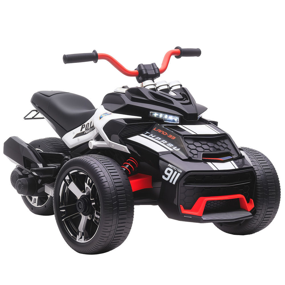 Aiyaplay quadricilo électrique para enfants 12v 3-8 anos com 2 motores velocidade até 5 km/h 3 rodas suspensão faróis buzina música usb 113x74x63 cm noir e blanc
