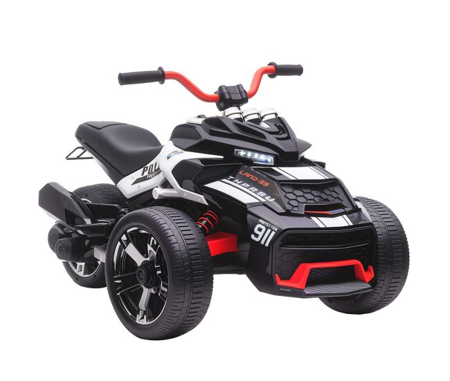 Aiyaplay quadricilo électrique para enfants 12v 3-8 anos com 2 motores velocidade até 5 km/h 3 rodas suspensão faróis buzina música usb 113x74x63 cm noir e blanc