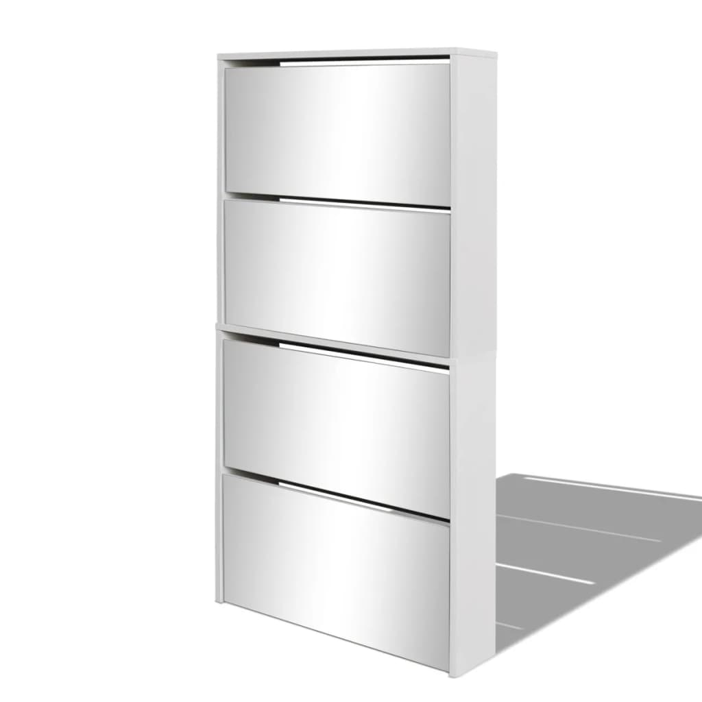 Vidaxl sapateira de 4 divisórias com espelho branco 63x17x134cm