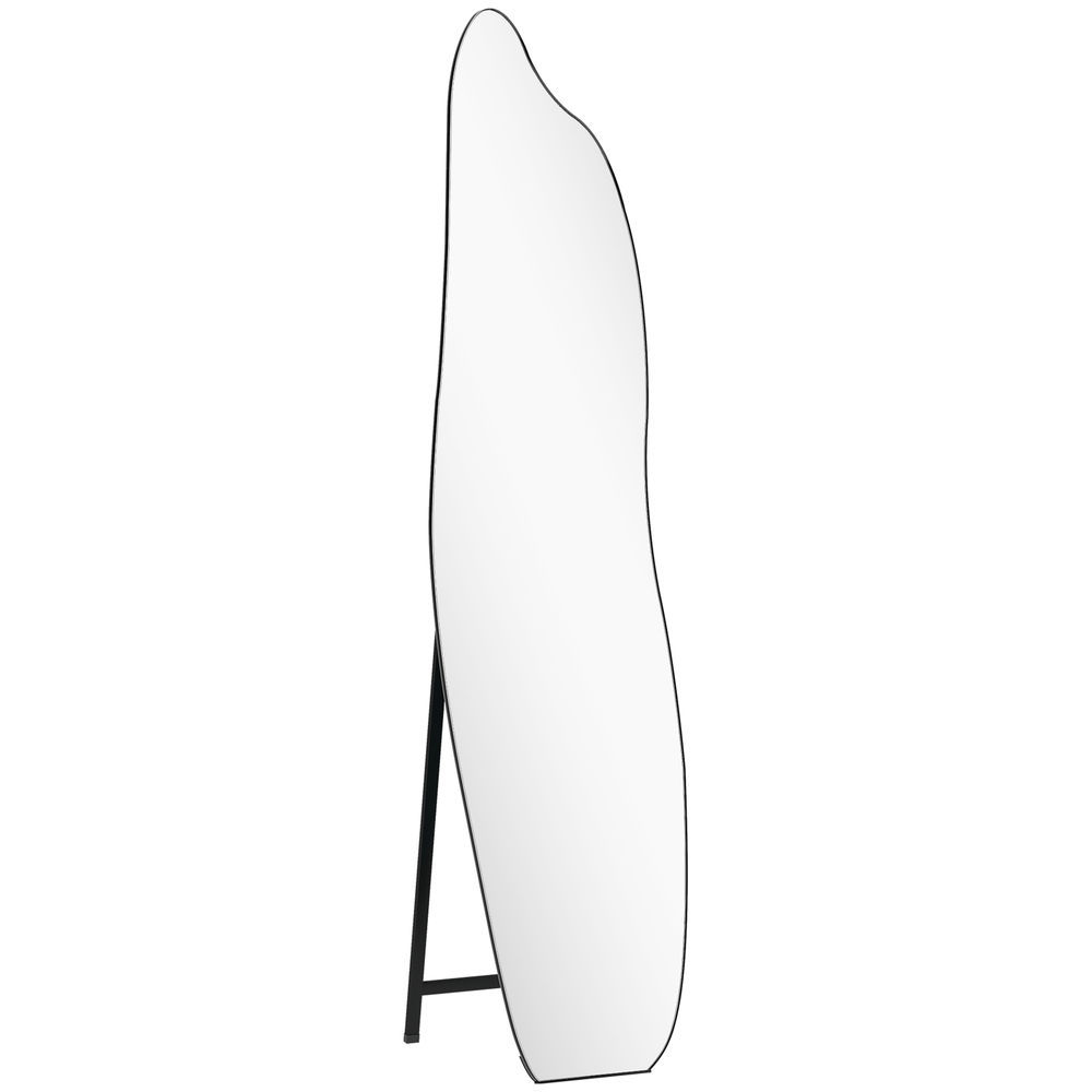 Homcom espelho de pé 160x40 cm sem moldura espelho de corpo inteiro forma irregular com suporte metálico montagem no chão ou apoiado na parede para