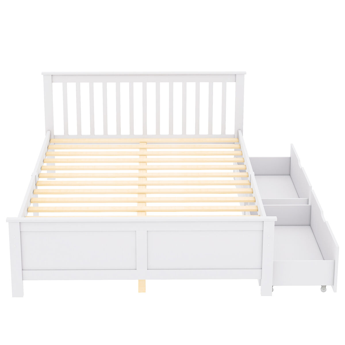 Cama de casal em madeira 140x200cm - com gavetas de arrumação, estrutura em pinho - branco