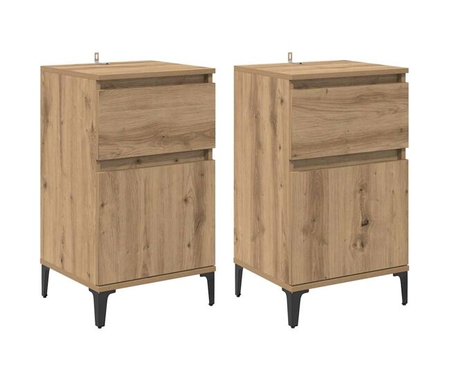 Lote de 2 mesa de cabeceira - mesinha de cabeceira carvalho artisiano 40 x 35 x 70 cm