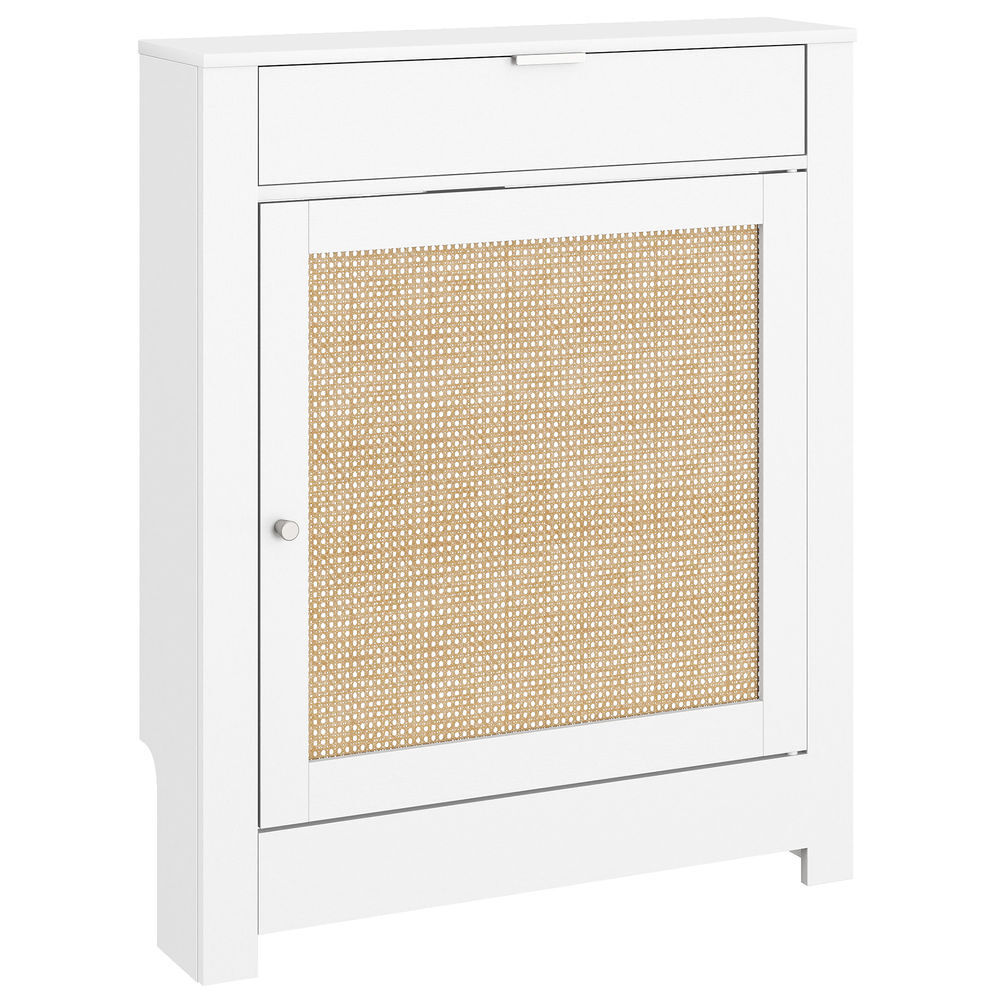Homcom cobertura para radiador com porta rebatível e vime proteção radiador de mdf 78x19x95,5 cm com compartimento desenho boémio para sala quarto