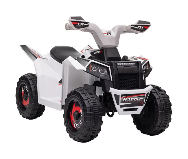 Homcom quadriciclo électrique para enfants 18-36 meses veículo électrique a bateria de 6v com velocidade 2,5 km/h avanço e marcha atrás 70x41,5x48,5 cm blanc