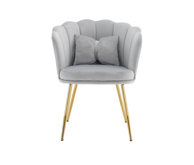 Poltrona moderna de veludo - poltrona de banho confortável e decorativa com encosto em pétalas e pés metálicos dourados - gris