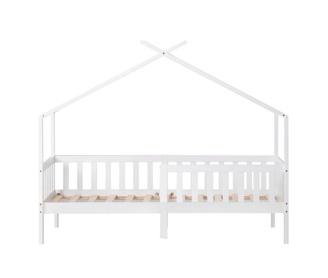 Cama casa 200x90 cm - cama infantil em madeira maciça com grade e estrado, com proteção anti-queda - branca