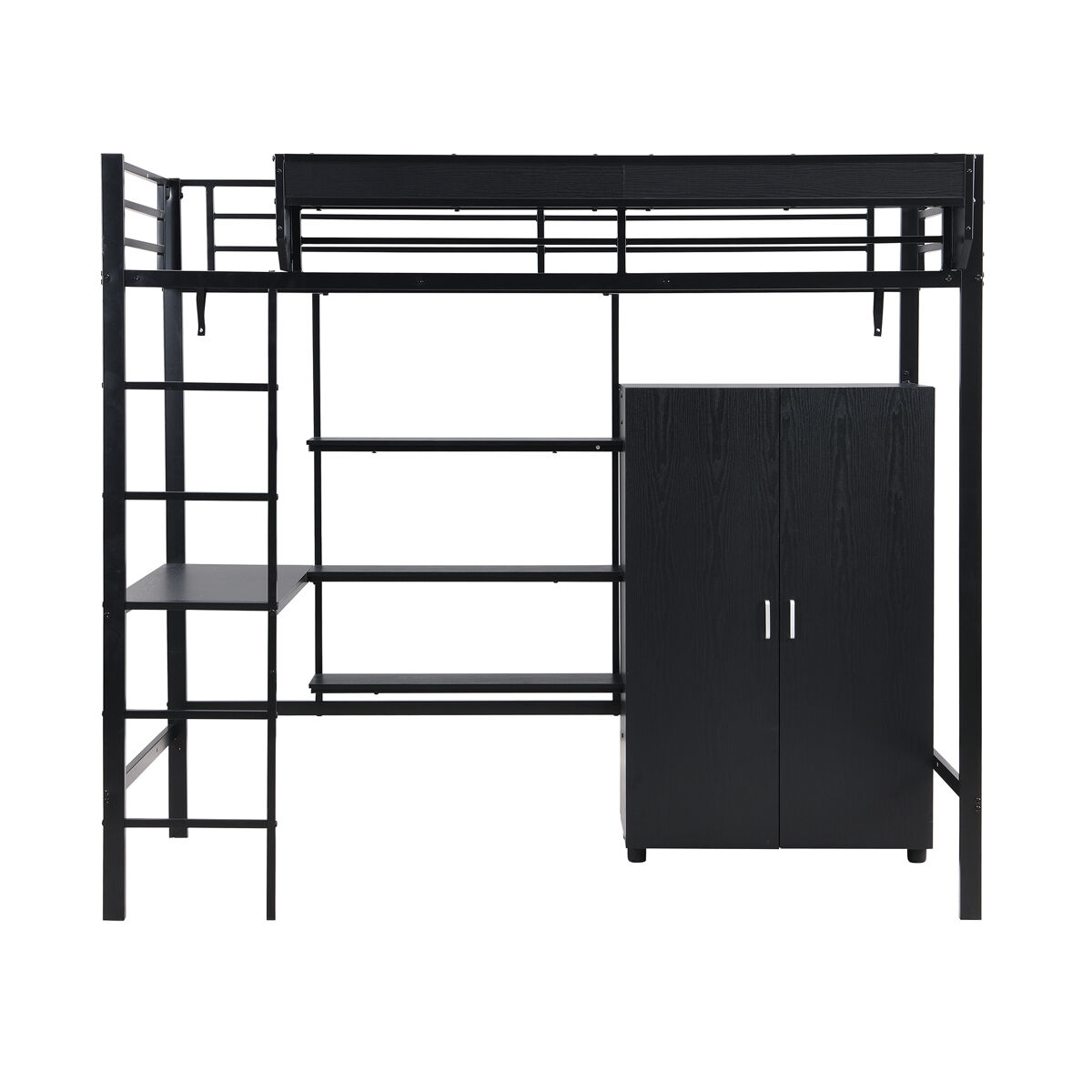 Beliche 90x200cm - com mesa e armário, com 5 degraus, estrutura de metal e painel de aglomerado - preto