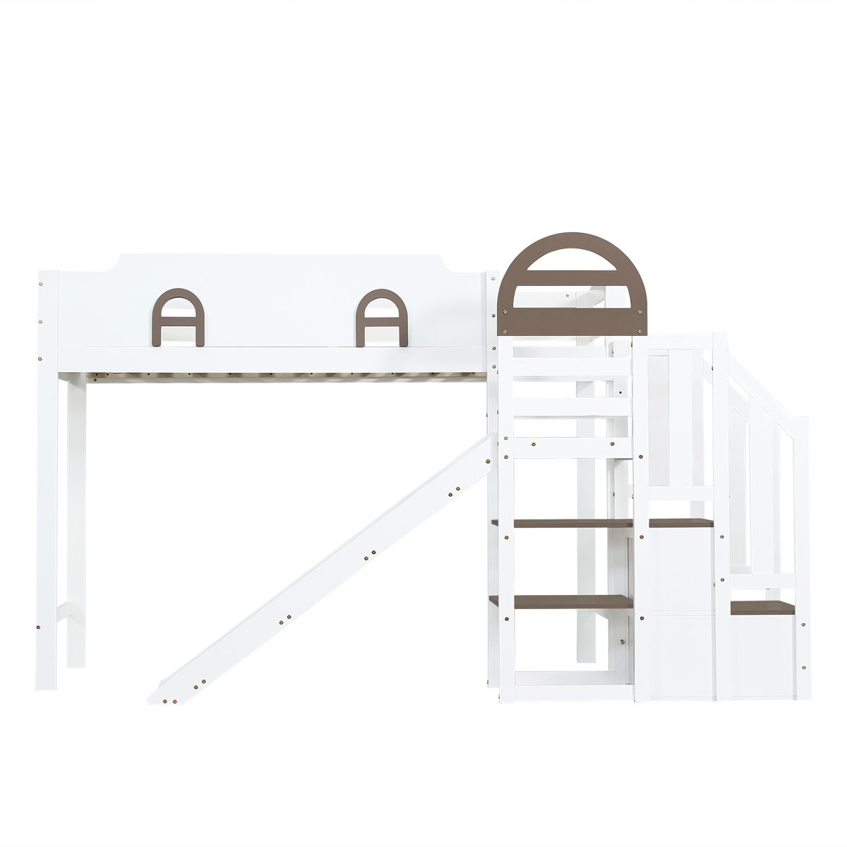 Beliche 90x200cm - com janela, escorregador, escada com corrimão, 2 gavetas na escada, design versátil, grande capacidade de armazenamento - branco+