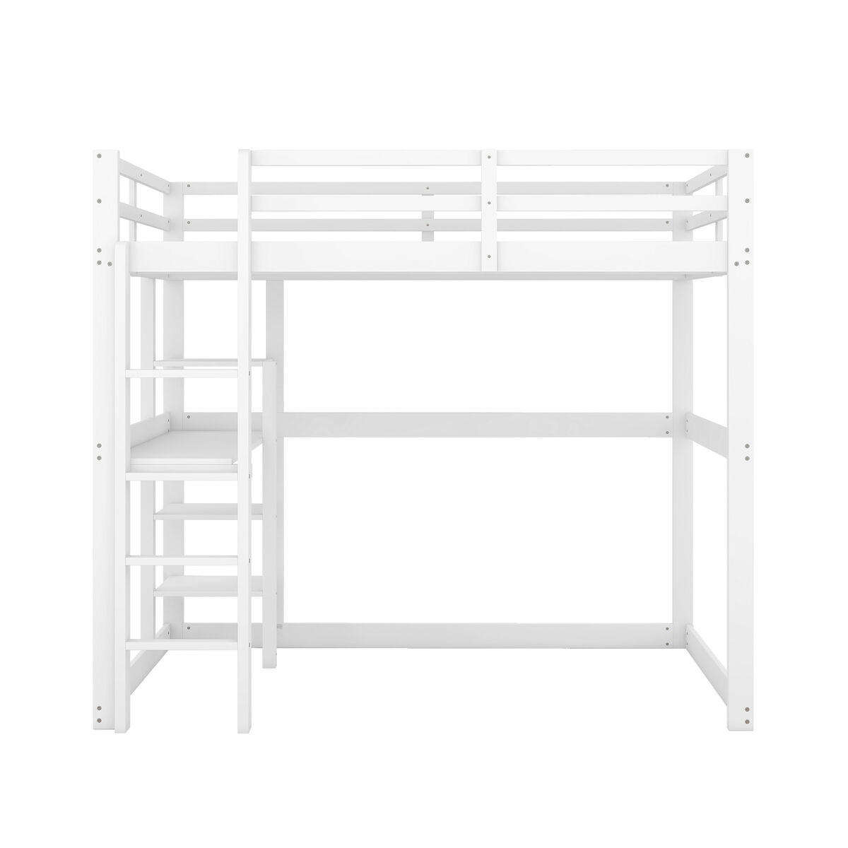 Cama alta infantil 140x200 cm - estrutura em pinho com arrumação, 4 prateleiras e secretária - branco