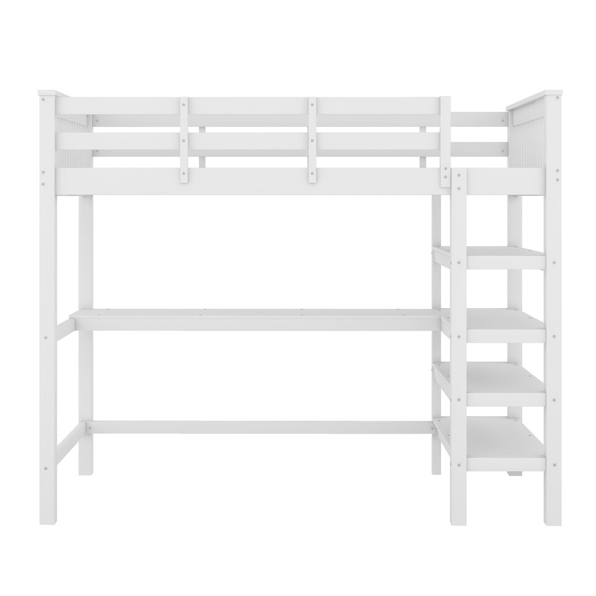 Cama alta 90x200 - cama infantil com compartimentos de arrumação e secretária por baixo - branco
