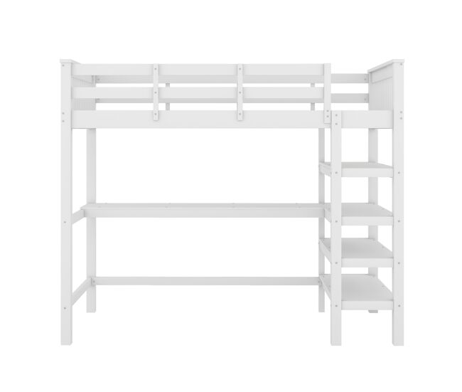 Cama alta 90x200 - cama infantil com compartimentos de arrumação e secretária por baixo - branco