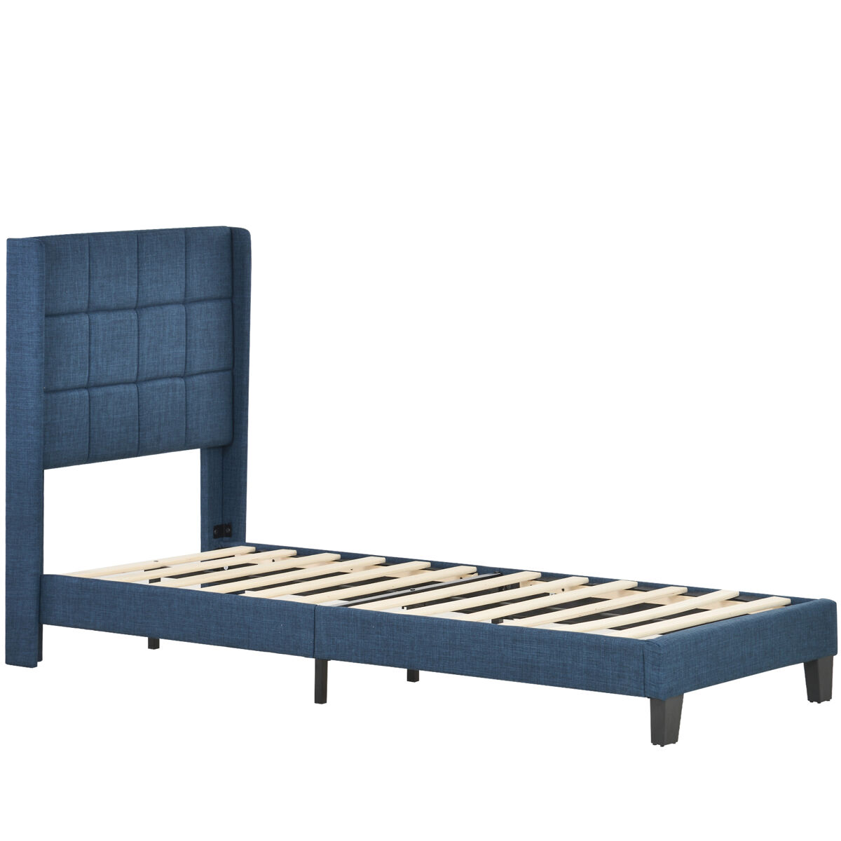 Cama polsterbett 90x200cm - cabeceira acolchoada, com estrado, firmeza média - azul linho