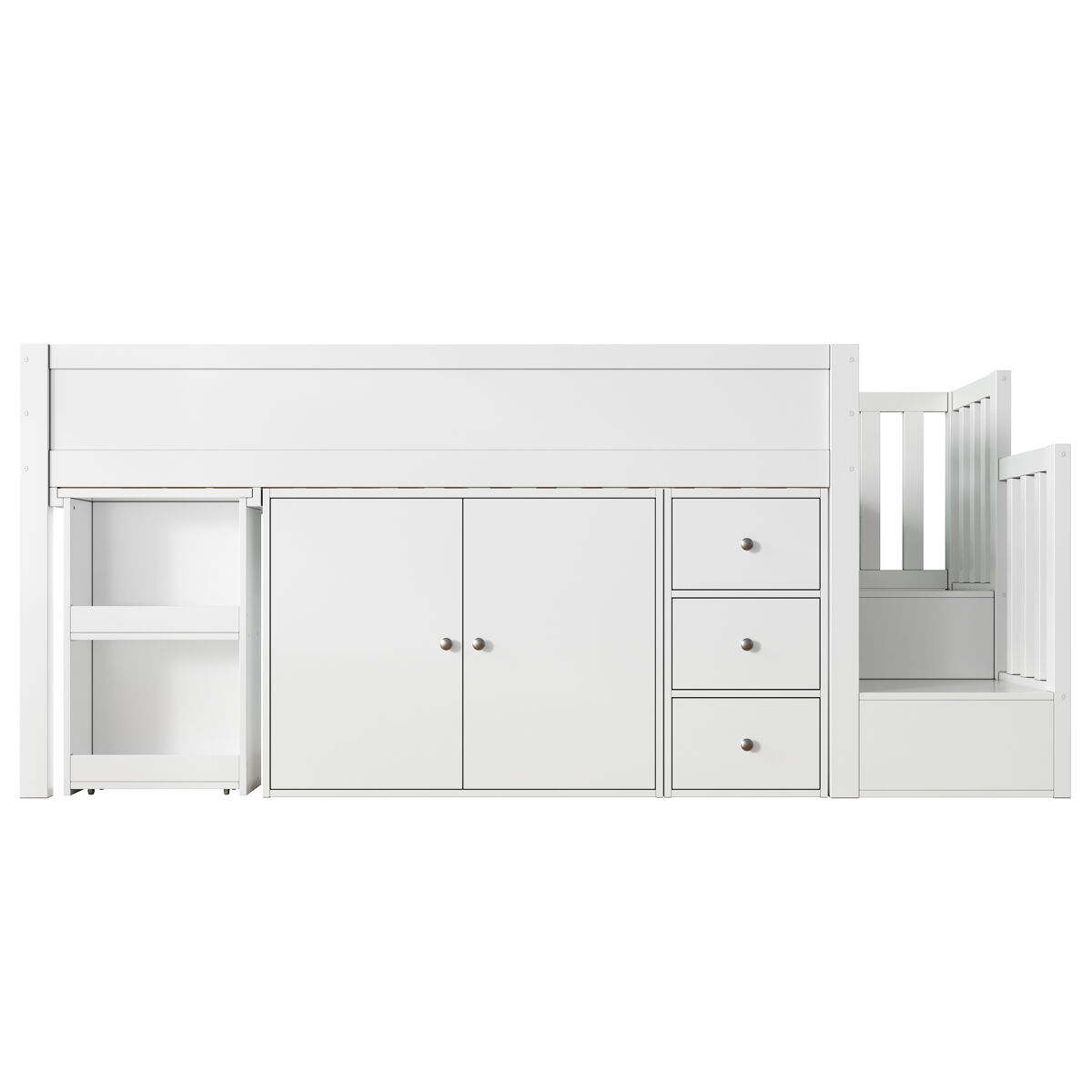Cama alta infantil + 90*200 - multifuncional, secretária extensível, prateleira lateral, armário, gaveta, escada com armário - branco
