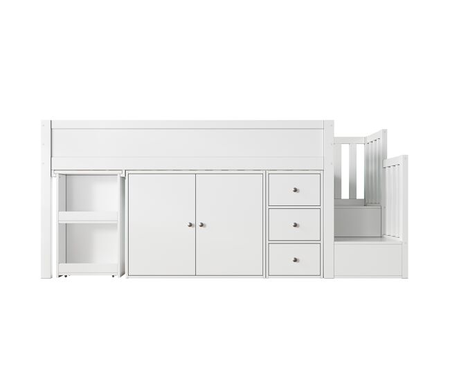 Cama alta infantil + 90*200 - multifuncional, secretária extensível, prateleira lateral, armário, gaveta, escada com armário - branco