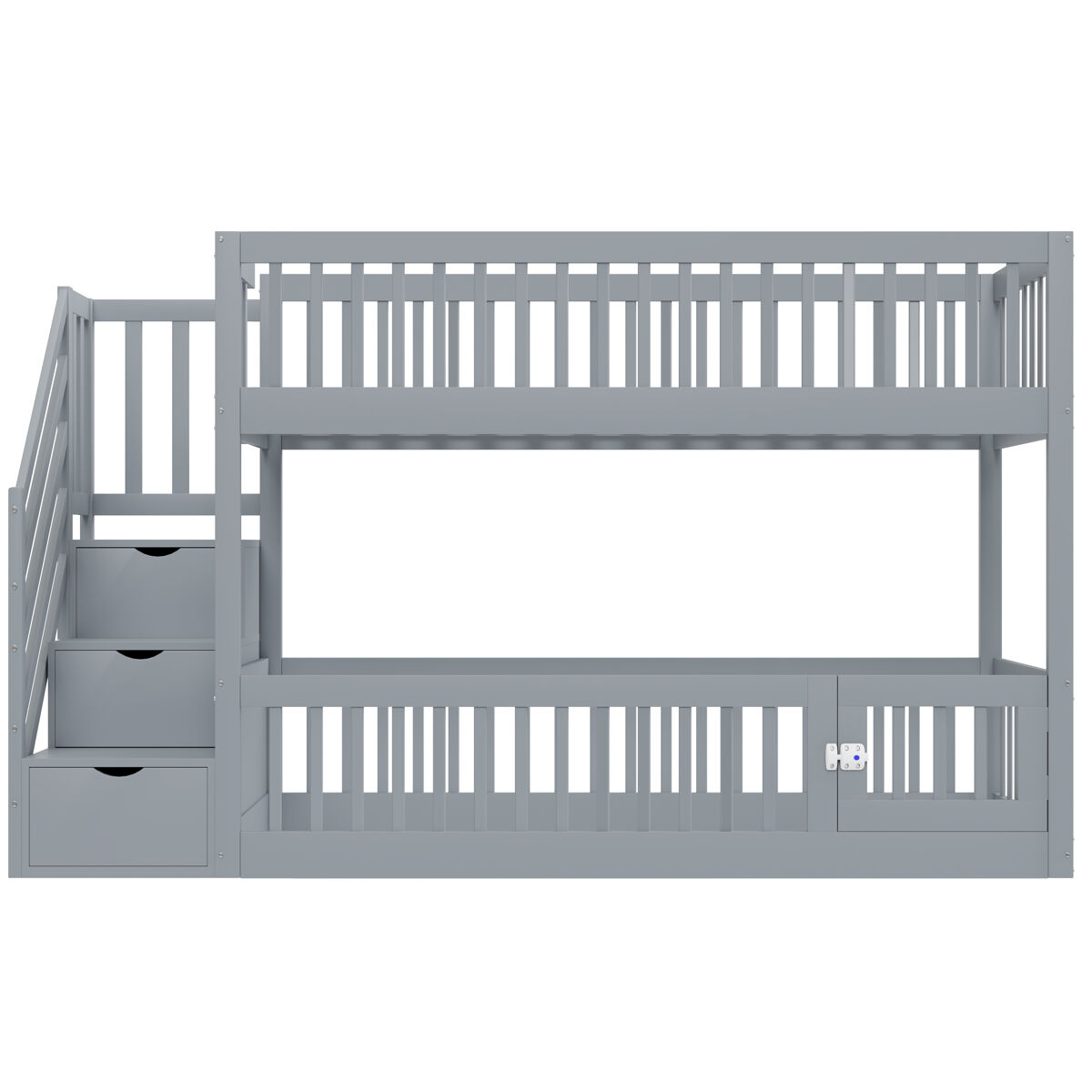Beliches 90x200 - com escada de segurança e gavetas, cama individual com arrumação - cinzento