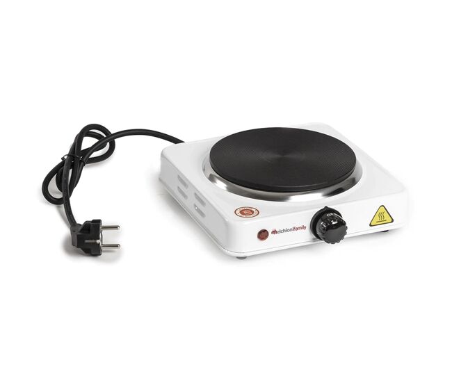 Melchioni family cook 1 fogão elétrico 1000w, placa de ferro fundido, termóstato regulável, led de funcionamento, branco