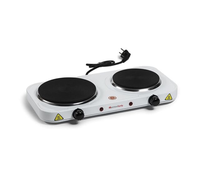 Melchioni family cook 2 fogão elétrico 1500 w, 2 placas de ferro fundido, termóstatos reguláveis, branco