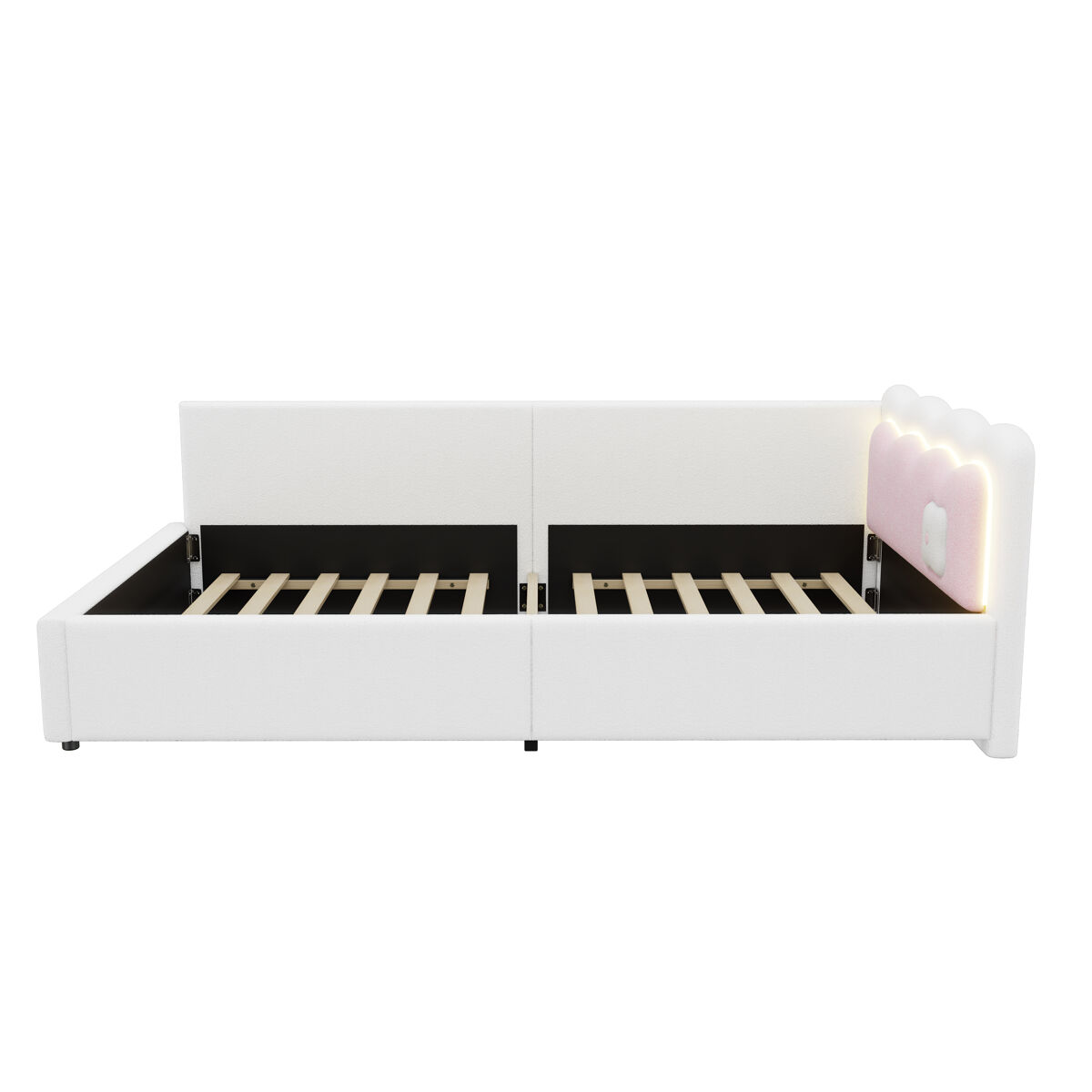 Cama daybett 90x200 cm - sofá-cama, luz ambiente led com controlo remoto, cama com estrado (sem colchão), imitação de felpa - branco