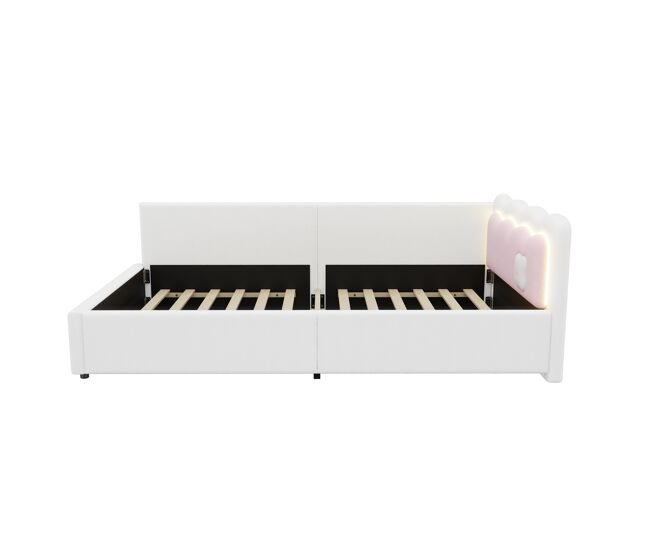 Cama daybett 90x200 cm - sofá-cama, luz ambiente led com controlo remoto, cama com estrado (sem colchão), imitação de felpa - branco