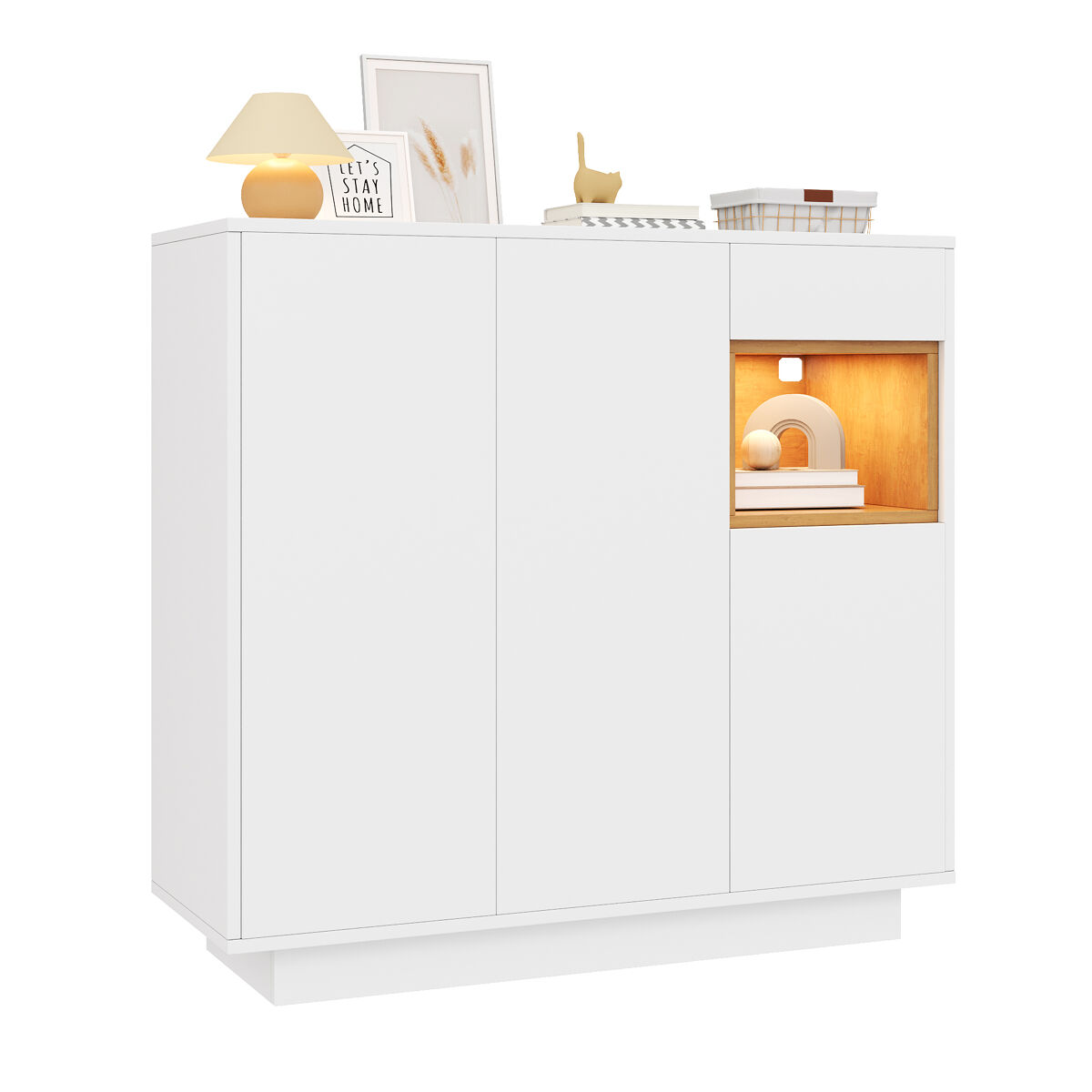 Sapateira de painel de partículas com 3 portas,1 gaveta e luz led,branco