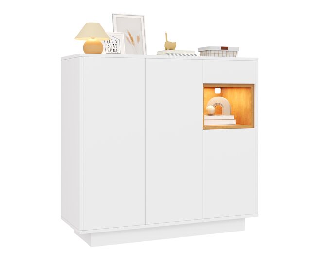 Sapateira de painel de partículas com 3 portas,1 gaveta e luz led,branco