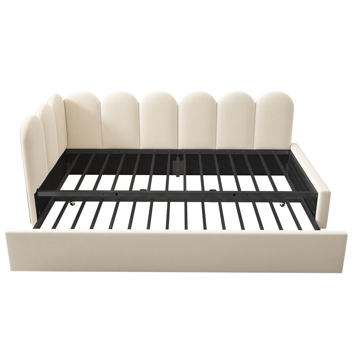 Cama divã 90x200 cm - sofá-cama com cama extraível 90x190 cm, cama infantil com estrado de ripas, veludo - bege