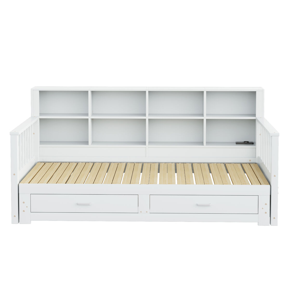 Sofá-cama extensível 90/180x190 cm - com arrumação e tomada no braço, 2 gavetas e estrado - branco