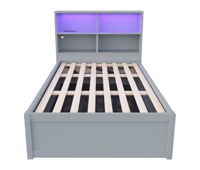 Sofá-cama 90*200 - com várias tomadas, compartimentos de arrumação, luz led, cama hidráulica, cama individual, multifuncional - cinza
