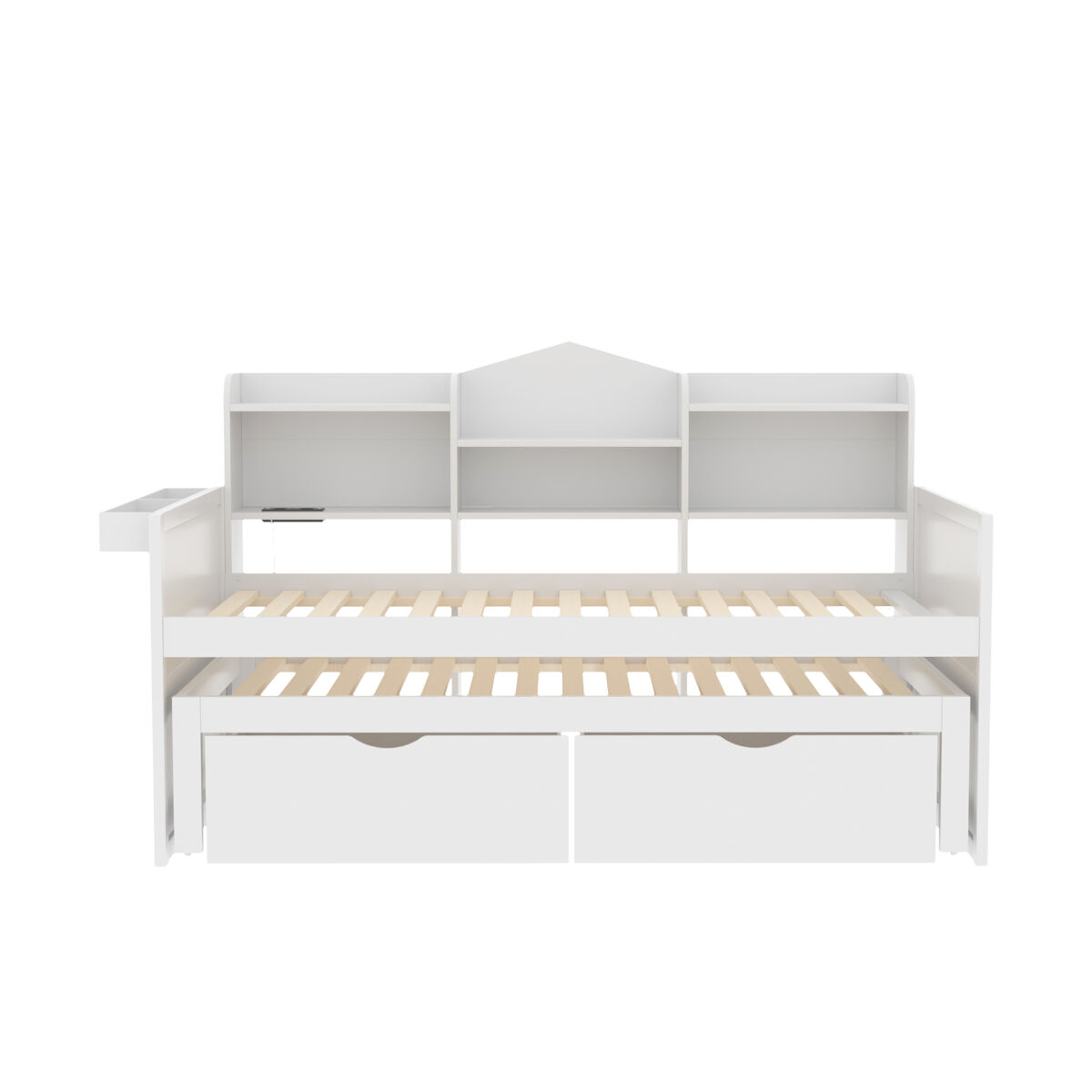 Sofá-cama 90x200 - cama extensível 90x190 com duas gavetas, grande compartimento de arrumação e cesto, porta usb - branco