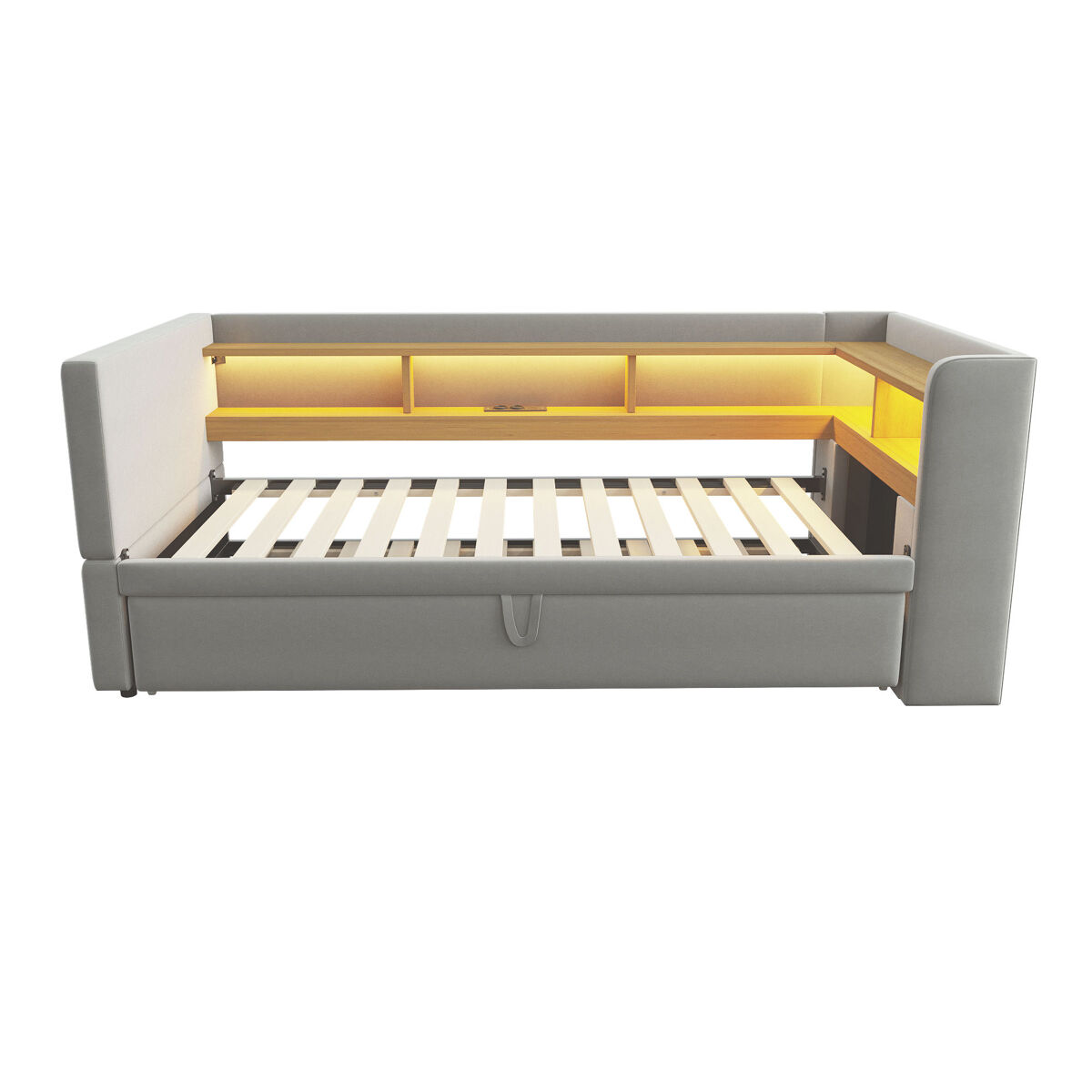 Sofá-cama extensível 90/180*190 cm - com luzes led, tomadas e vários compartimentos - cinza claro