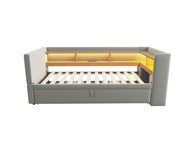 Sofá-cama extensível 90/180*190 cm - com luzes led, tomadas e vários compartimentos - cinza claro