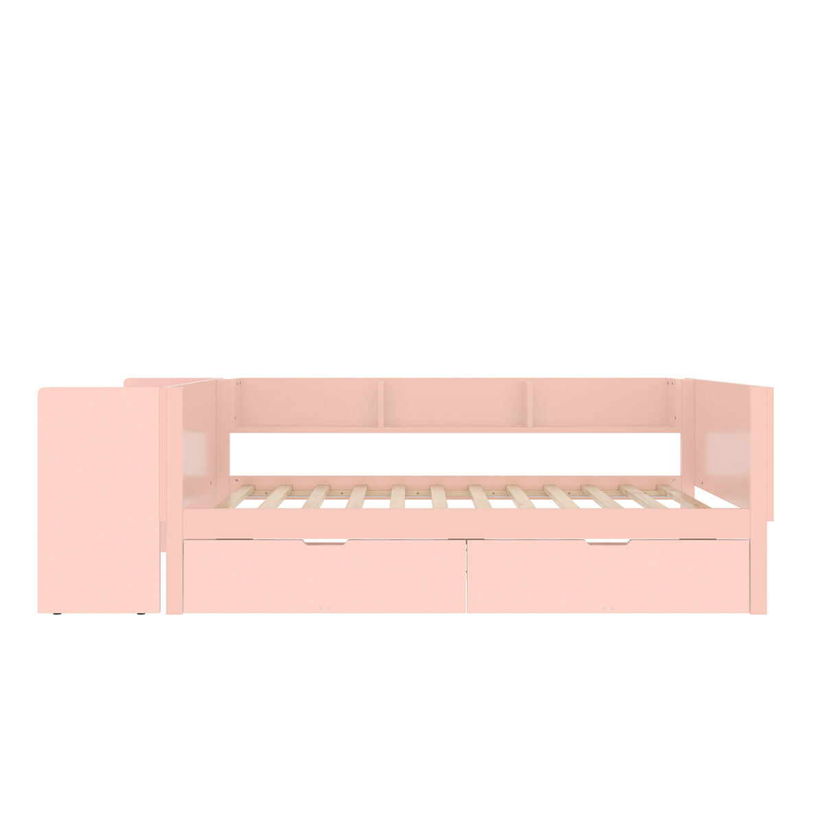 Cama individual 90x200cm - com secretária, 2 gavetas, prateleiras, madeira de pinho + mdf - rosa